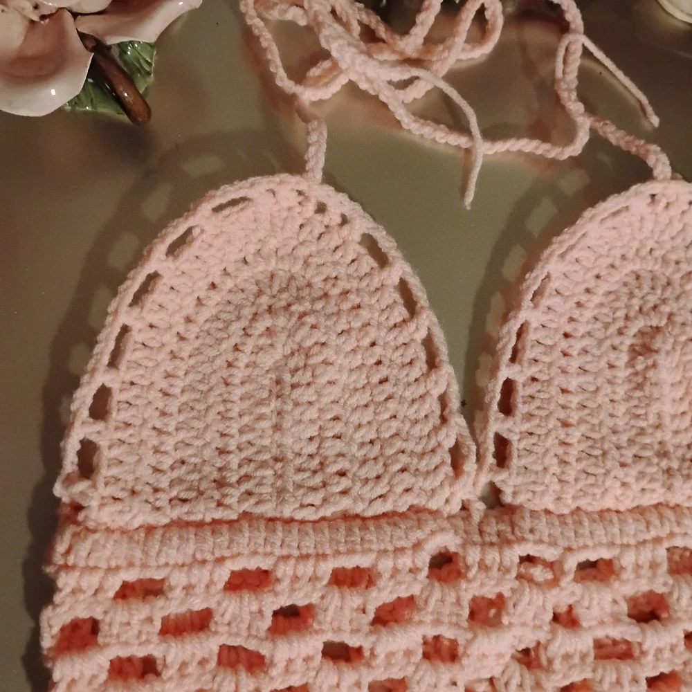 Handmade Pink Crochet Bralette - Picture 4 of 12